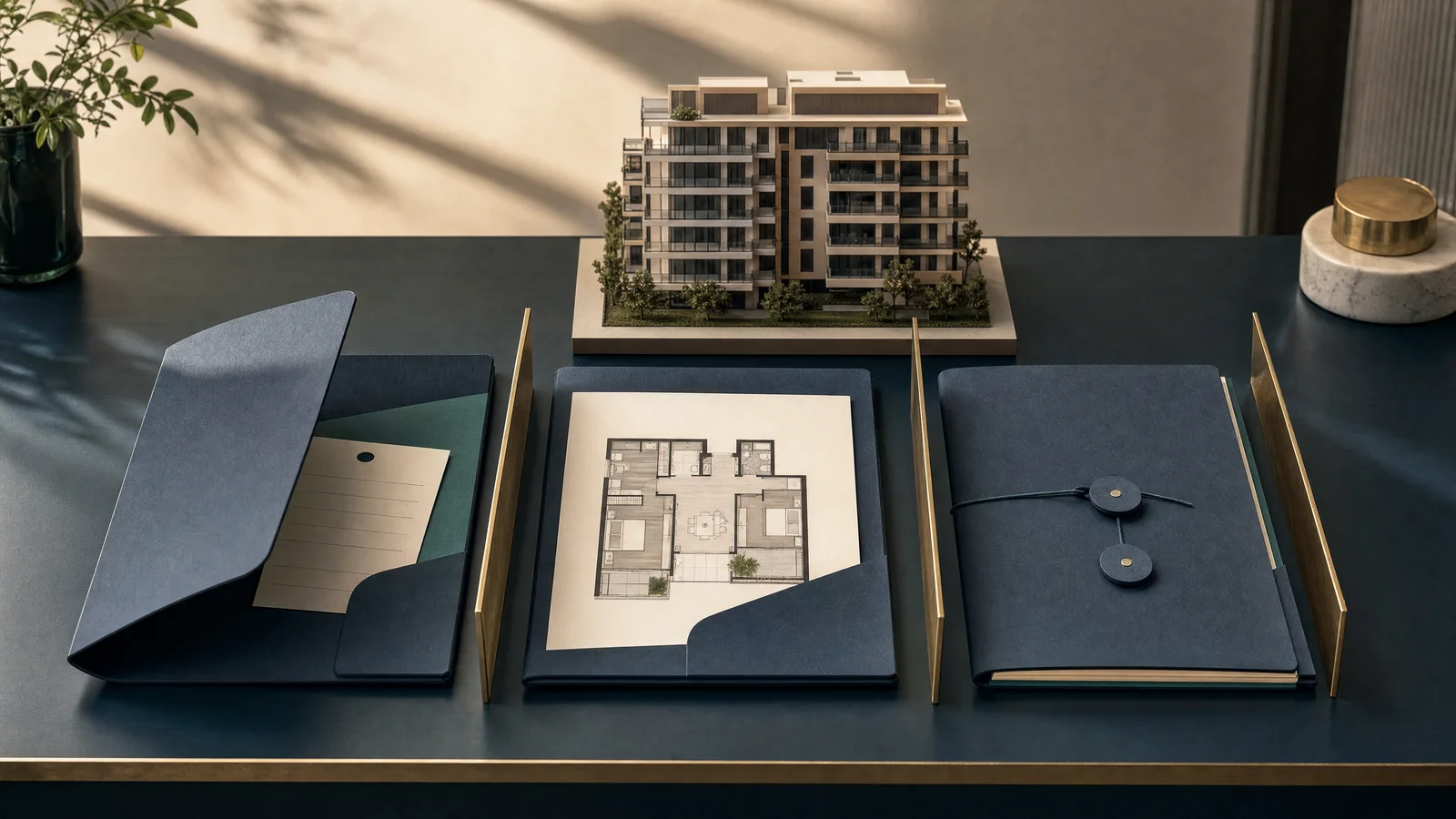 Separate enquiry, apartment selection and agreement folders illustrate the stages from EOI to reservation.